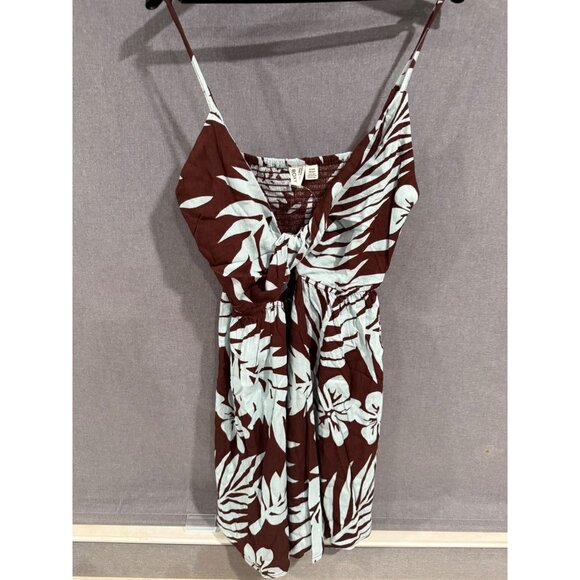 Roxy Evening Glow Dress XL Tropical Print Sundress Brown & Light Blue - Picture 1 of 5